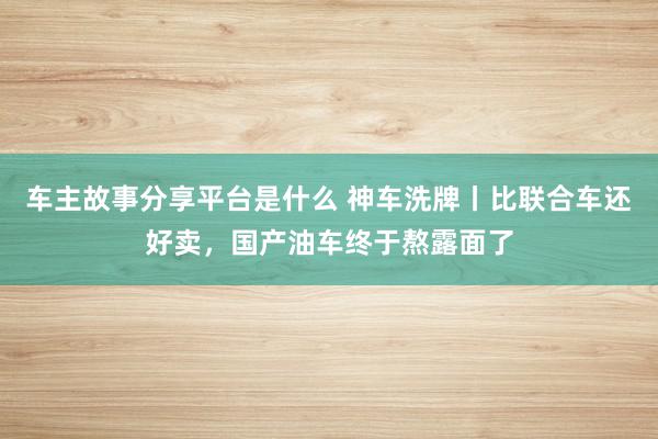 车主故事分享平台是什么 神车洗牌丨比联合车还好卖，国产油车终于熬露面了