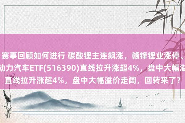 赛事回顾如何进行 碳酸锂主连飙涨，赣锋锂业涨停、宁德时期涨3%，新动力汽车ETF(516390)直线拉升涨超4%，盘中大幅溢价走阔，回转来了？