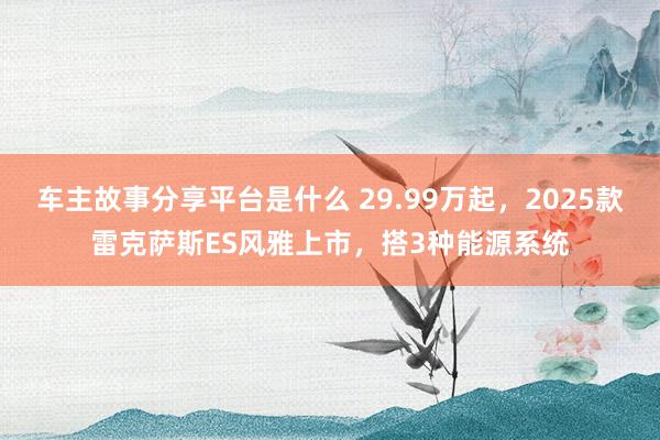 车主故事分享平台是什么 29.99万起，2025款雷克萨斯ES风雅上市，搭3种能源系统