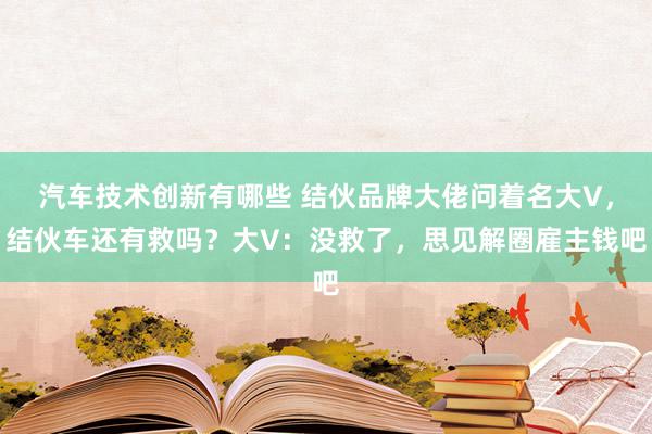 汽车技术创新有哪些 结伙品牌大佬问着名大V，结伙车还有救吗？大V：没救了，思见解圈雇主钱吧