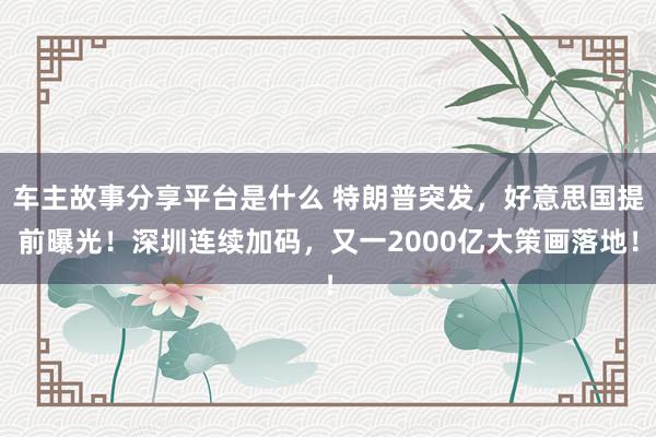 车主故事分享平台是什么 特朗普突发，好意思国提前曝光！深圳连续加码，又一2000亿大策画落地！