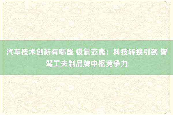 汽车技术创新有哪些 极氪范鑫：科技转换引颈 智驾工夫制品牌中枢竞争力