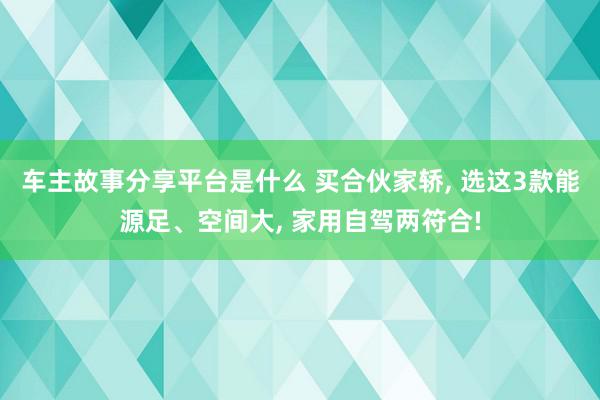 车主故事分享平台是什么 买合伙家轿, 选这3款能源足、空间大, 家用自驾两符合!