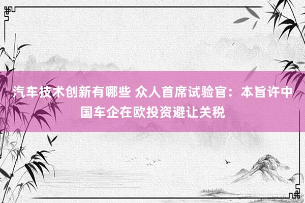 汽车技术创新有哪些 众人首席试验官：本旨许中国车企在欧投资避让关税